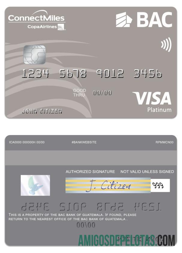 Cartão Visa Platinum da Guatemala BAC Bank exemplo real